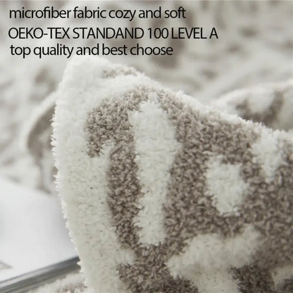 Cozy leopard print knitted cream & gray bedroom throw blanket