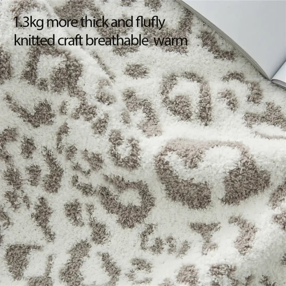 Cozy leopard print knitted cream & gray bedroom throw blanket