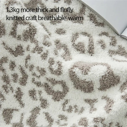 Cozy leopard print knitted cream & gray bedroom throw blanket