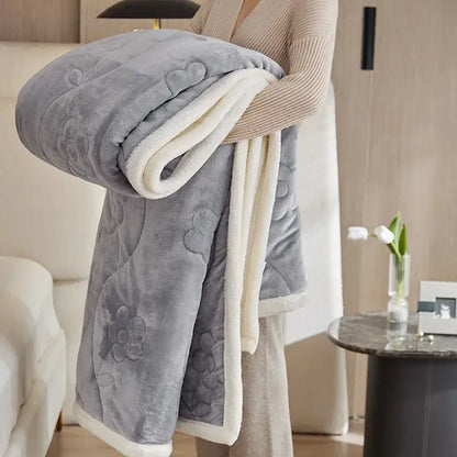 Cozy light blue floral lamb wool sofa blanket living room throw