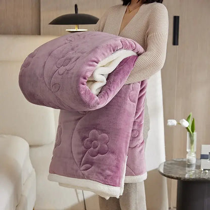 Cozy light blue floral lamb wool sofa blanket living room throw
