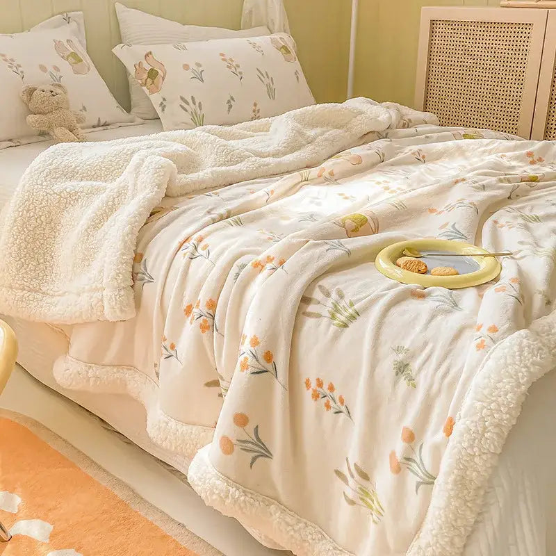 Cozy milk velvet floral fleece blanket bedroom bedding