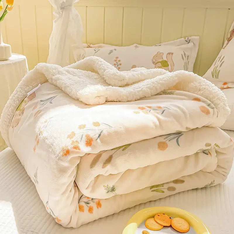 Cozy milk velvet floral fleece blanket bedroom bedding