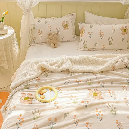 Cozy milk velvet floral fleece blanket bedroom bedding