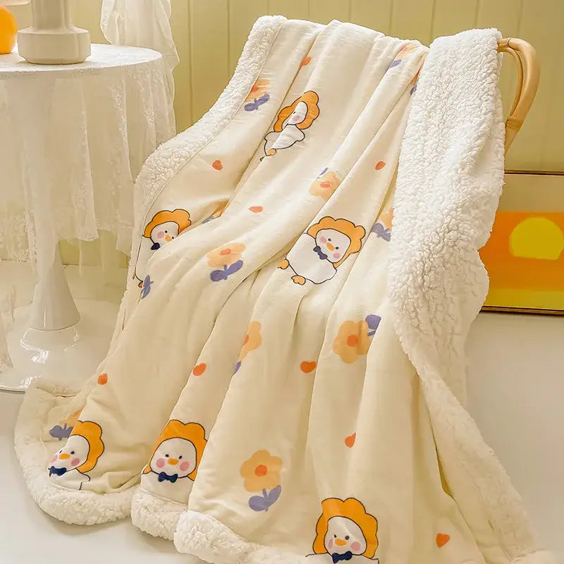 Cozy milk velvet floral fleece blanket bedroom bedding