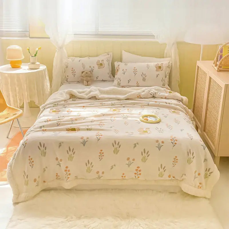 Cozy milk velvet floral fleece blanket bedroom bedding