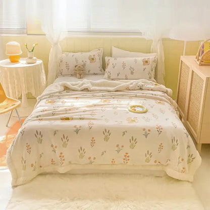 Cozy milk velvet floral fleece blanket bedroom bedding