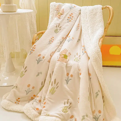 Cozy milk velvet floral fleece blanket bedroom bedding