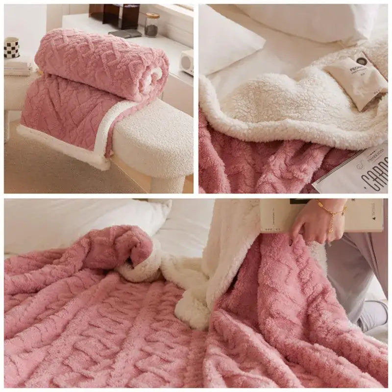 Cozy mustard & white coral fleece blanket bedroom sherpa throw