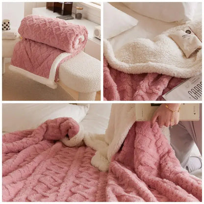 Cozy mustard & white coral fleece blanket bedroom sherpa throw