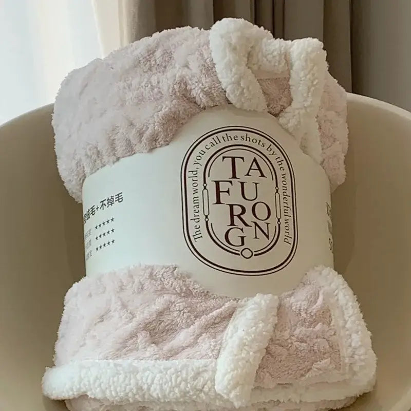 Cozy mustard & white coral fleece blanket bedroom sherpa throw
