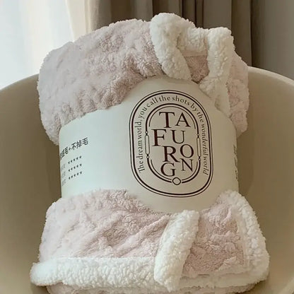 Cozy mustard & white coral fleece blanket bedroom sherpa throw