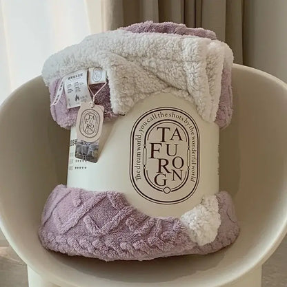 Cozy mustard & white coral fleece blanket bedroom sherpa throw