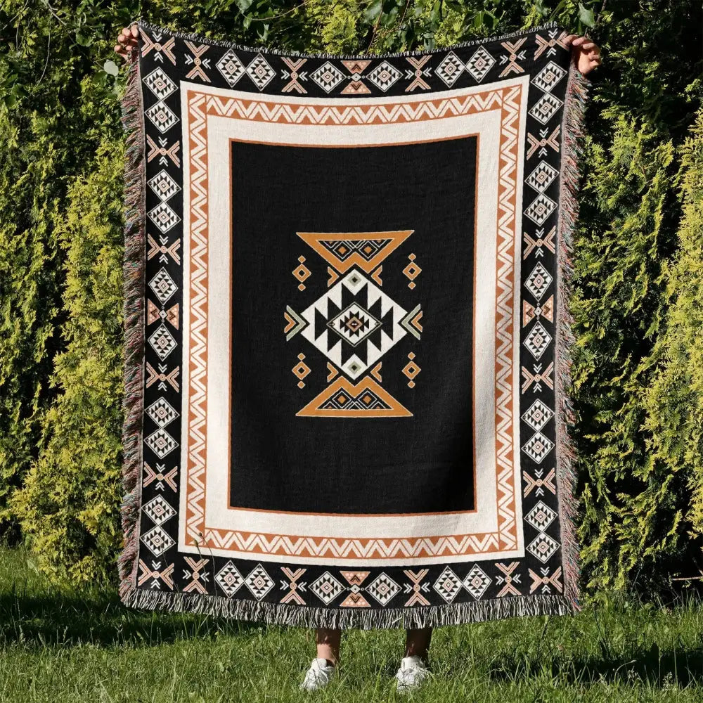 Cozy nordic camping blanket cream woven throw – living room decor