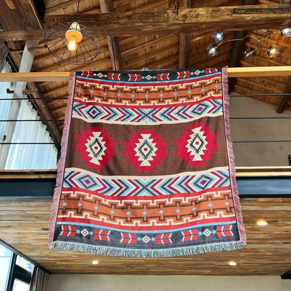Cozy nordic camping blanket cream woven throw – living room decor