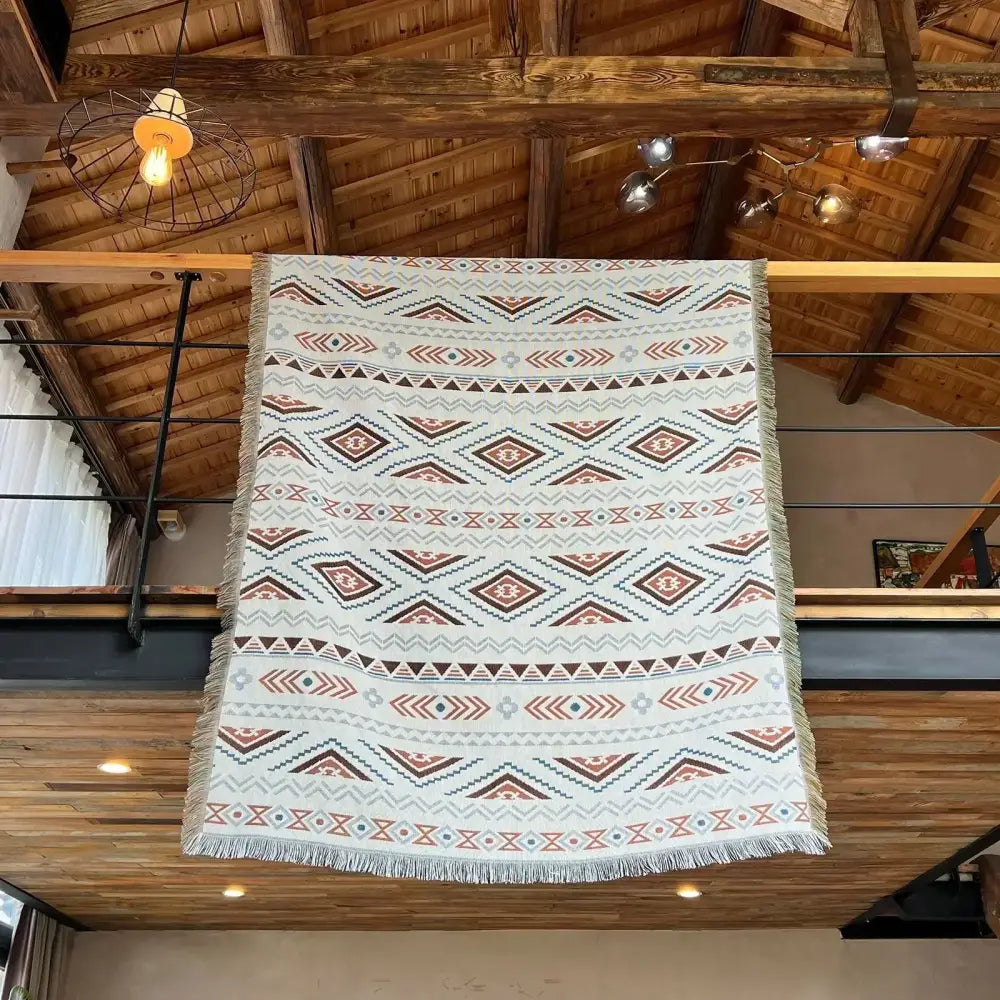 Cozy nordic camping blanket cream woven throw – living room decor