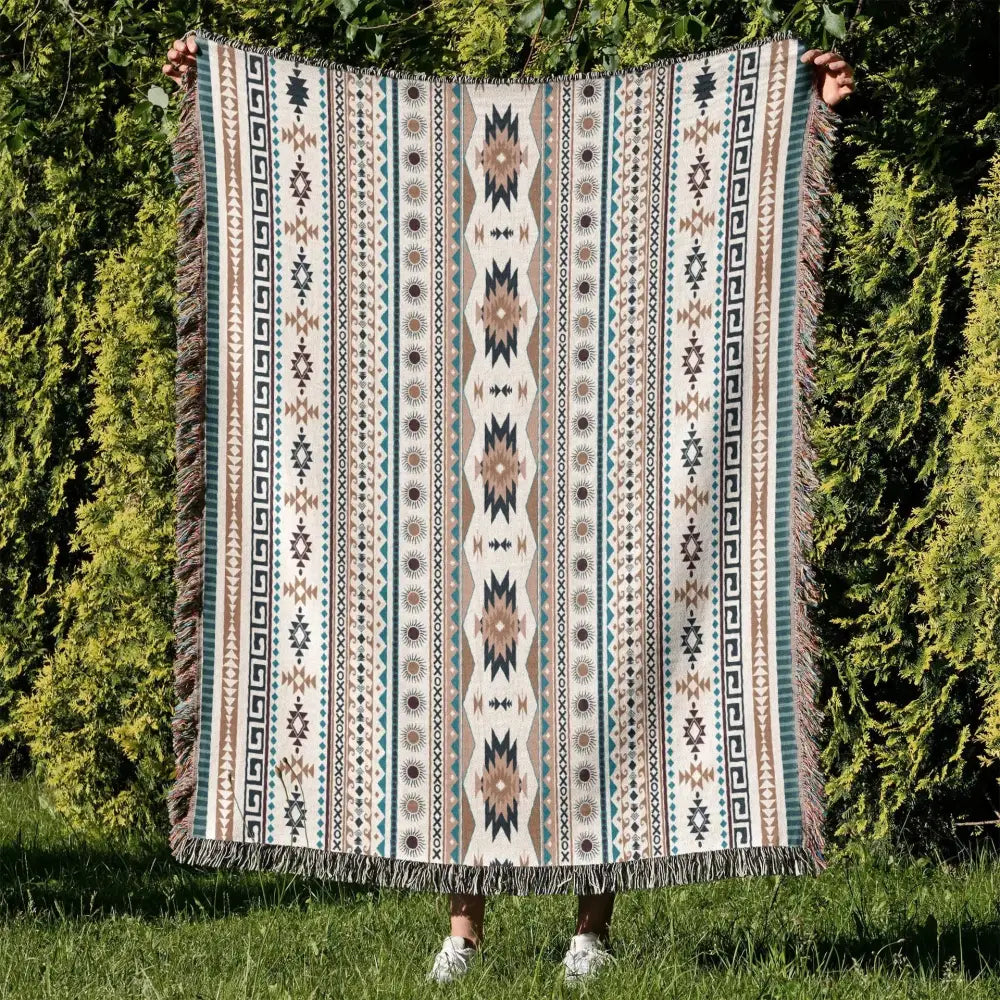 Cozy nordic camping blanket cream woven throw – living room decor