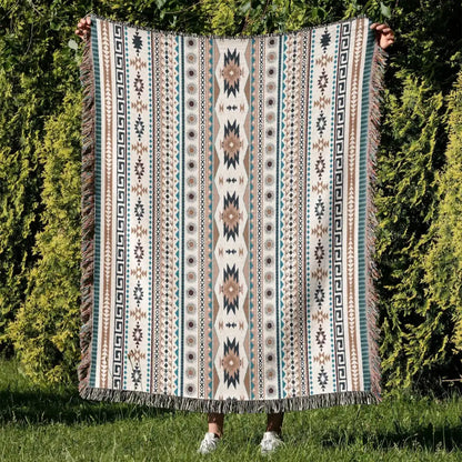 Cozy nordic camping blanket cream woven throw – living room decor