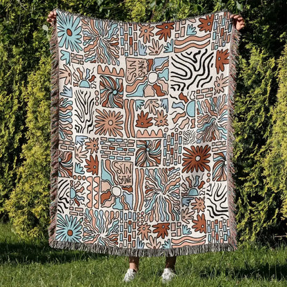 Cozy nordic camping blanket cream woven throw – living room decor