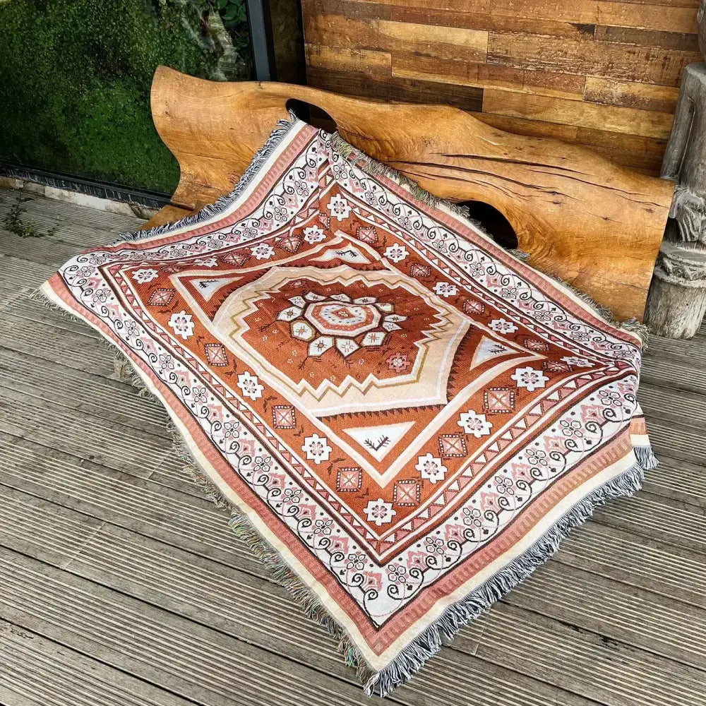 Cozy nordic camping blanket cream woven throw – living room decor