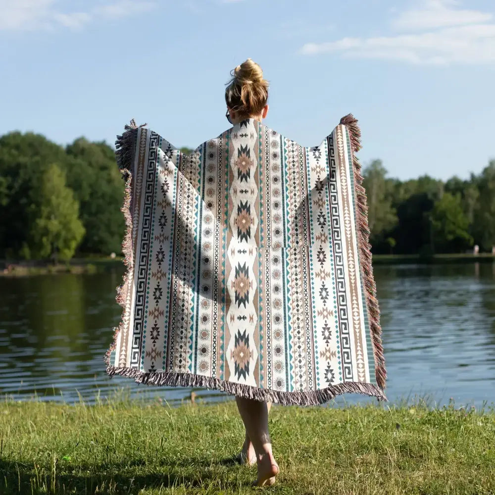 Cozy nordic camping blanket cream woven throw – living room decor