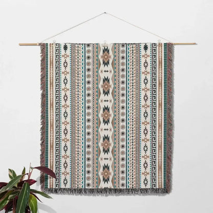 Cozy nordic camping blanket cream woven throw – living room decor