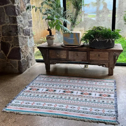 Cozy nordic camping blanket cream woven throw – living room decor