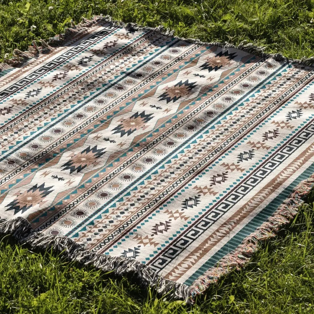 Cozy nordic camping blanket cream woven throw – living room decor