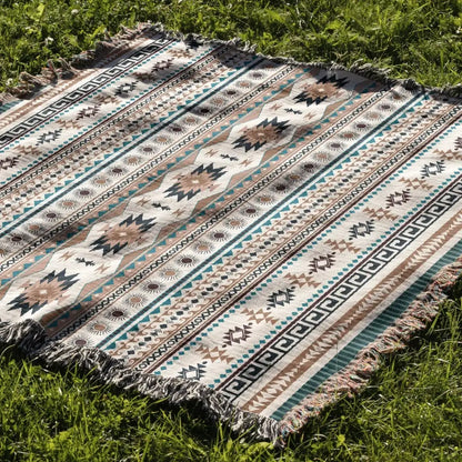 Cozy nordic camping blanket cream woven throw – living room decor