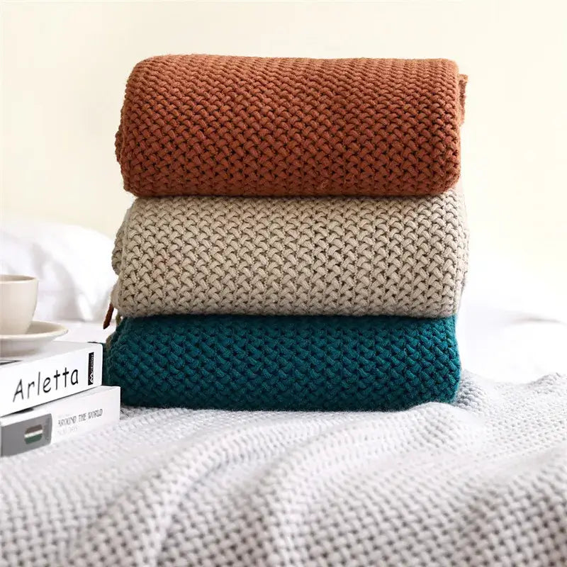Cozy nordic knit textured tassel throw blanket for living room