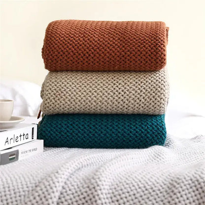 Cozy nordic knit textured tassel throw blanket for living room