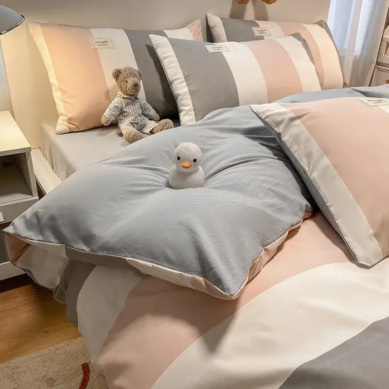 Cozy plaid duvet cover blue & white bedroom bedding set