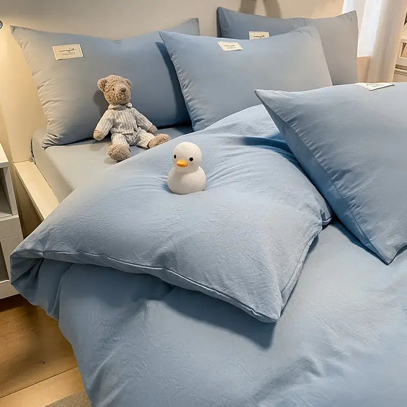 Cozy plaid duvet cover blue & white bedroom bedding set