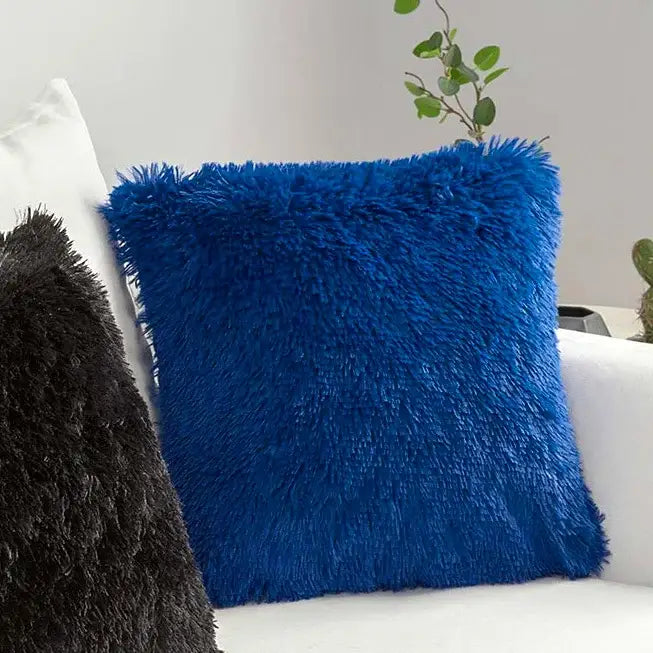 Cozy plush fur cushion cover white & grey living room pillowcase