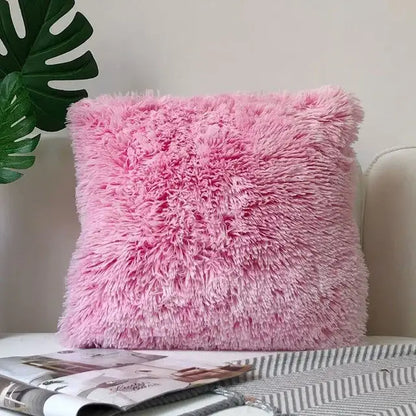 Cozy plush fur cushion cover white & grey living room pillowcase