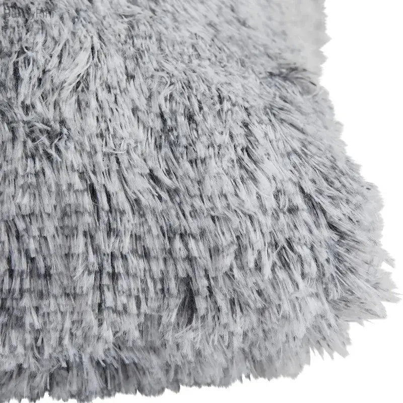 Cozy plush fur cushion cover white & grey living room pillowcase