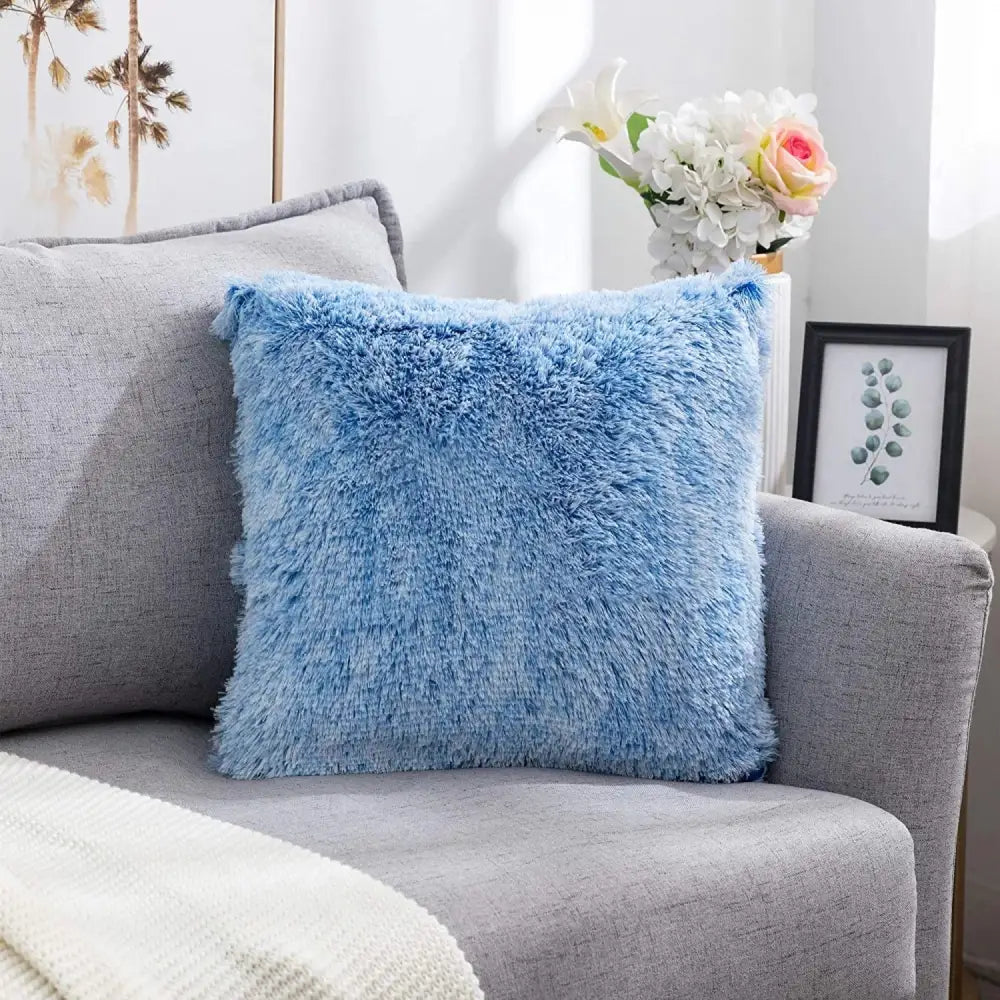 Cozy plush fur cushion cover white & grey living room pillowcase