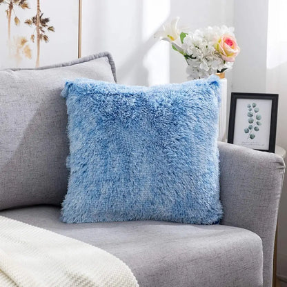 Cozy plush fur cushion cover white & grey living room pillowcase