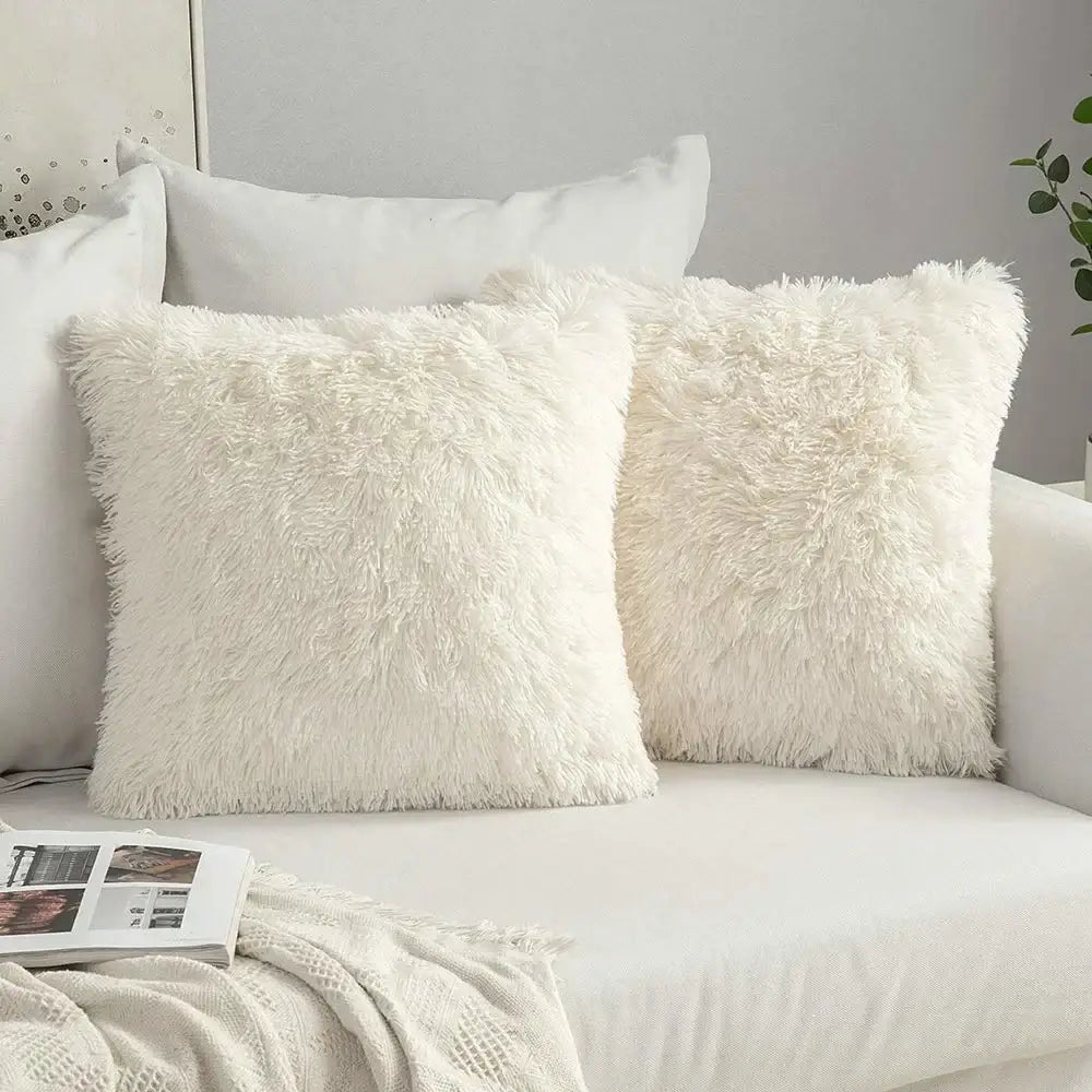 Cozy plush fur cushion cover white & grey living room pillowcase