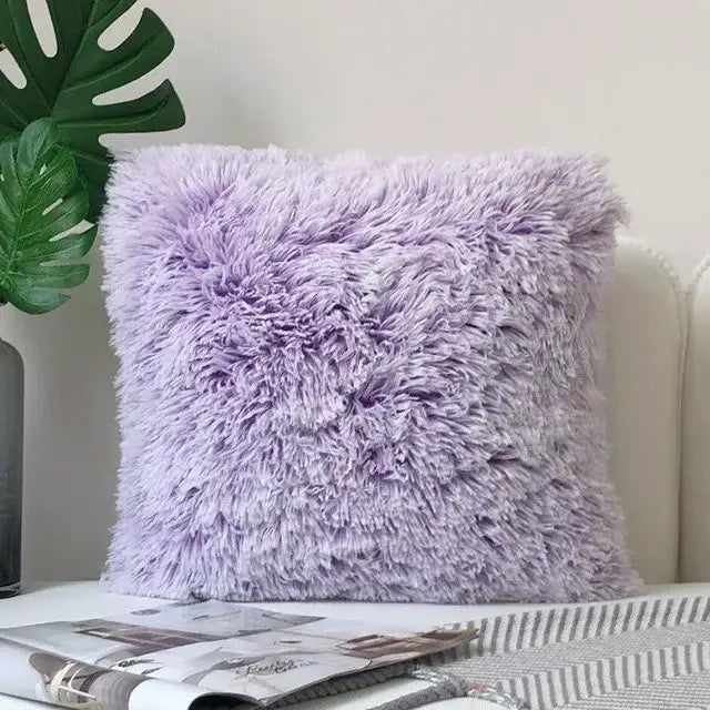 Cozy plush fur cushion cover white & grey living room pillowcase