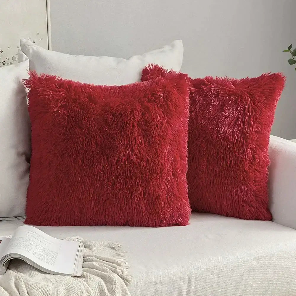 Cozy plush fur cushion cover white & grey living room pillowcase