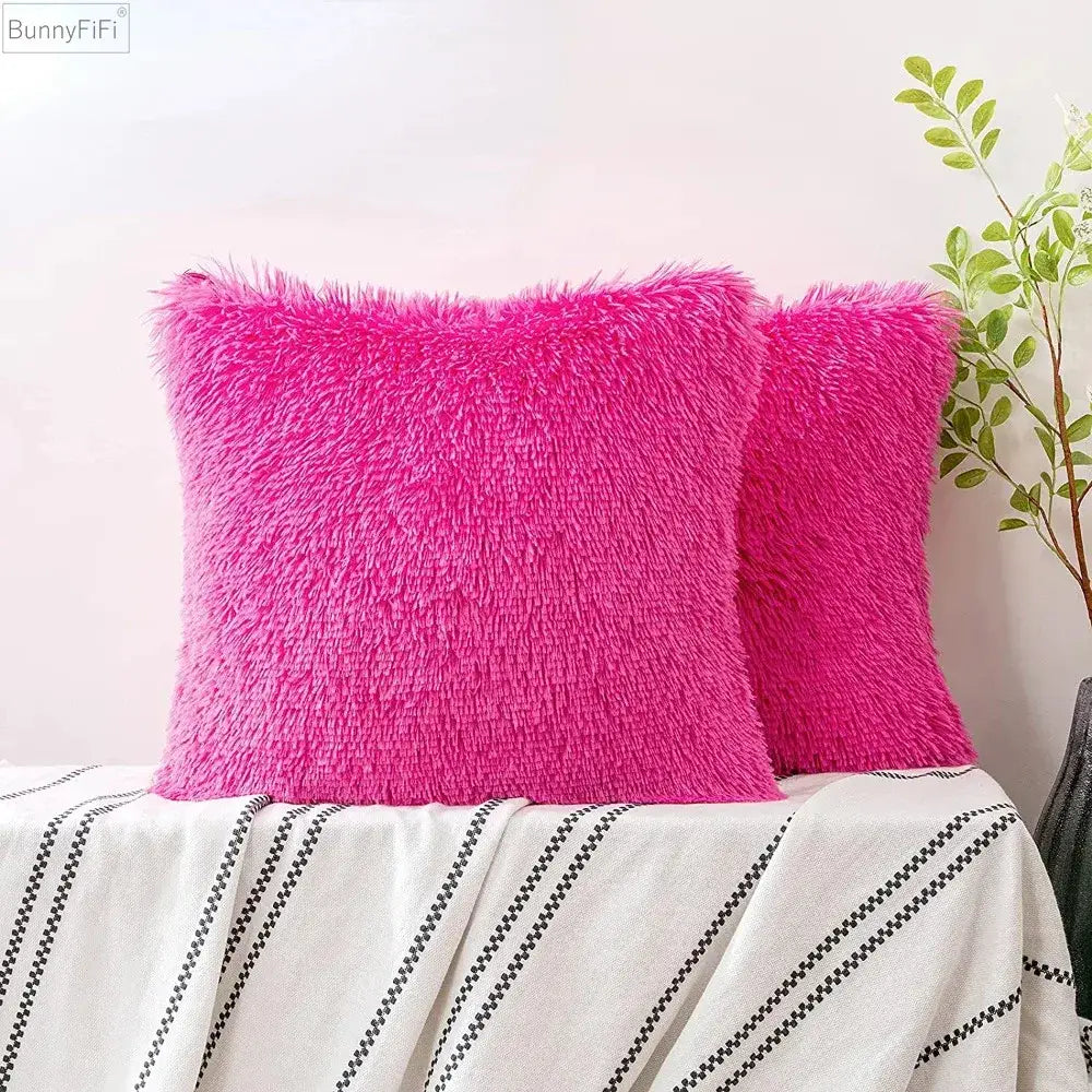 Cozy plush fur cushion cover white & grey living room pillowcase