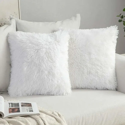 Cozy plush fur cushion cover white & grey living room pillowcase