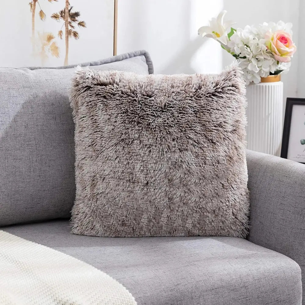 Cozy plush fur cushion cover white & grey living room pillowcase