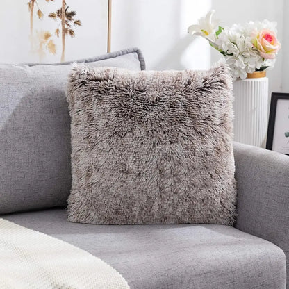 Cozy plush fur cushion cover white & grey living room pillowcase
