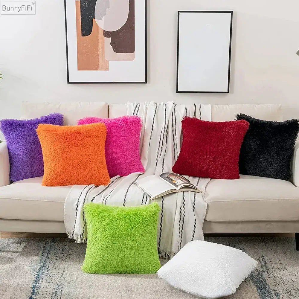 Cozy plush fur cushion cover white & grey living room pillowcase