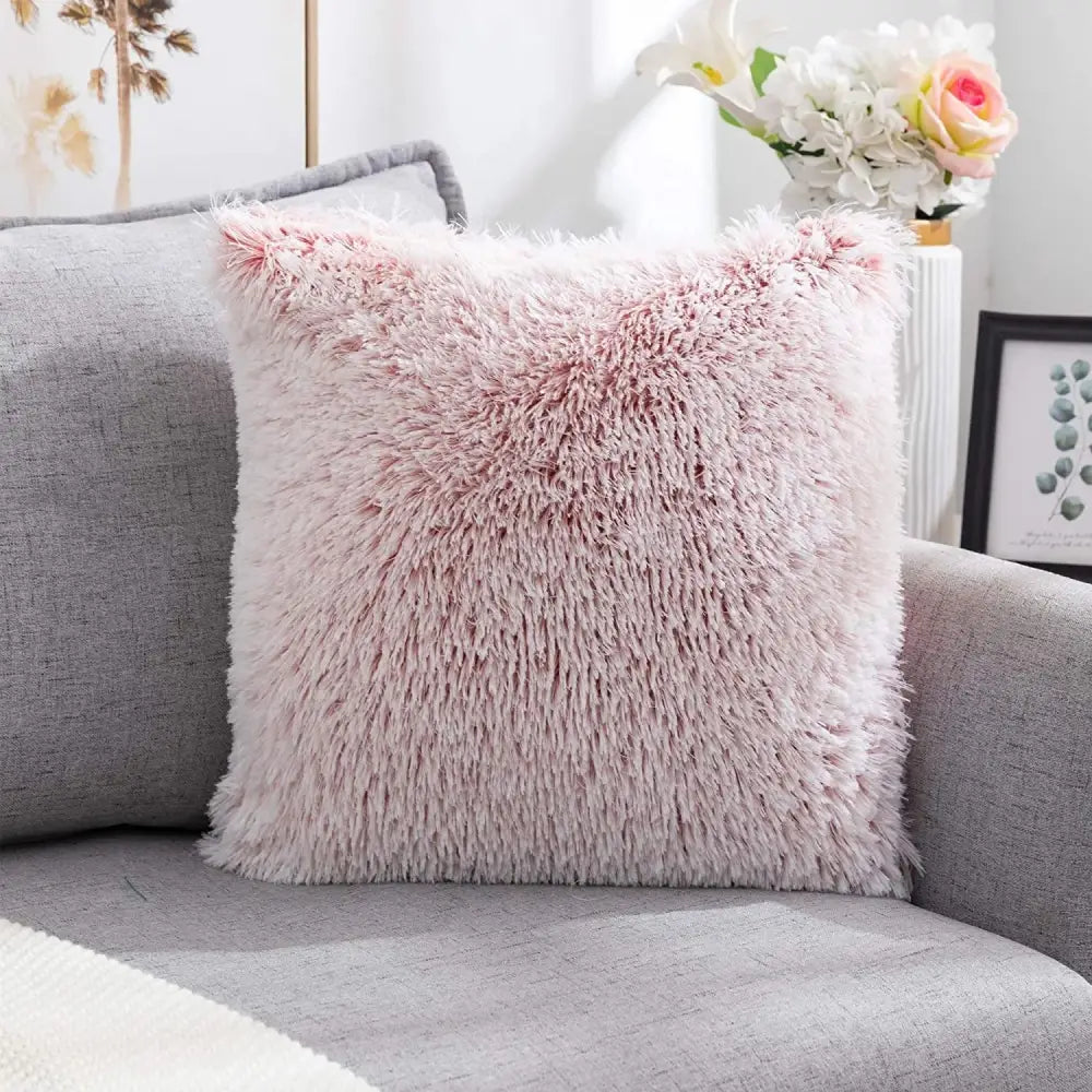 Cozy plush fur cushion cover white & grey living room pillowcase