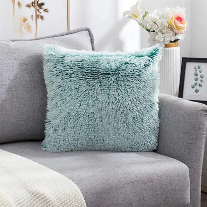 Cozy plush fur cushion cover white & grey living room pillowcase