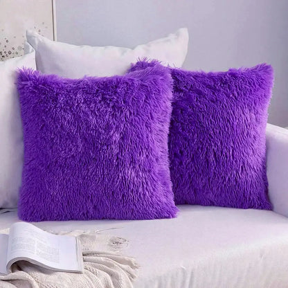 Cozy plush fur cushion cover white & grey living room pillowcase