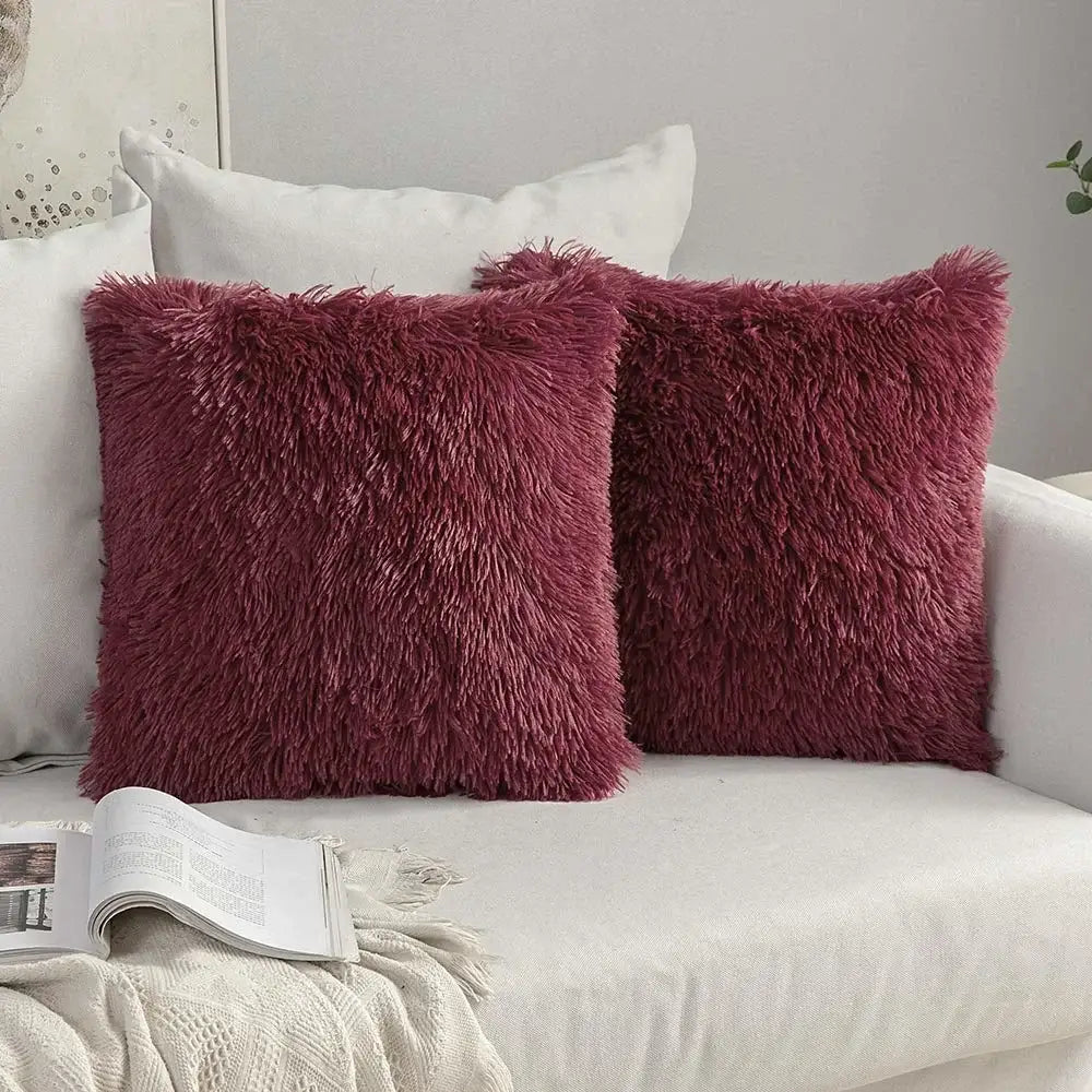 Cozy plush fur cushion cover white & grey living room pillowcase